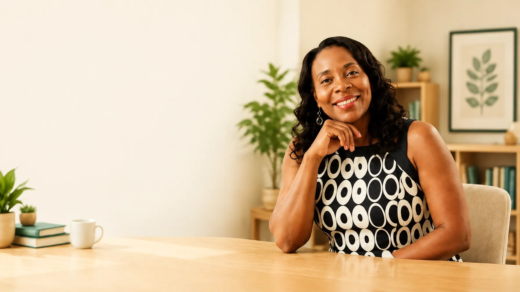 Smiling Wealth & Wisdom consultant seated in a warm office